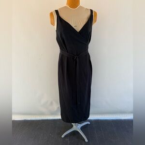 Everlane The Japanese GoWeave wrap tie black midi dress Size 8
